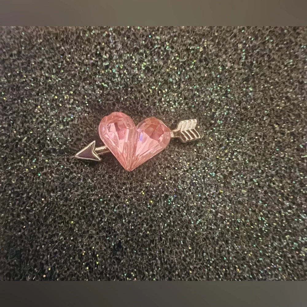 Vintage Avon Pink Rhinestone Heart Silver Tone Lapel Pin